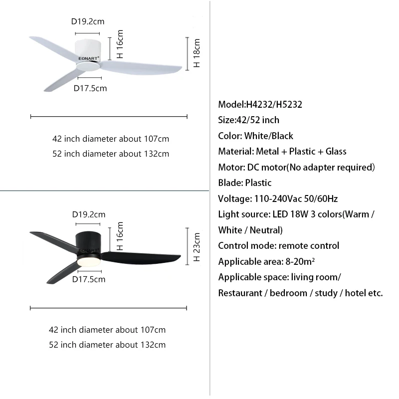 Lower Floor Led DC Ceiling Fan Lamp 