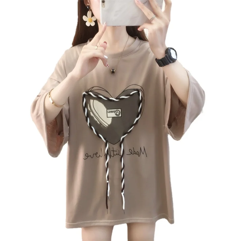 

Women T-shirt 2023 Summer Korean Cotton Half Sleeve T Shirt Graphic Letter Printed T-shirt Y2k All-match T Shirt Women Tops Tees