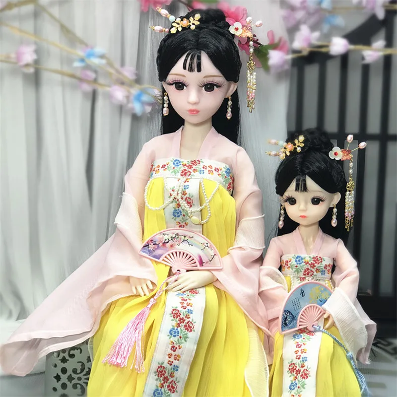 

60cm/30cm BJD 3D Eyes Dolls Chinese Costume Hanfu Suit with Accessories 23 Movable Jointed Parent-child Doll Toy for Girl Gifts