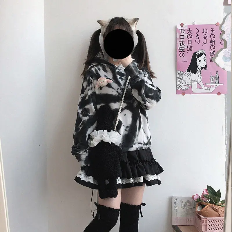 Милая Кружевная юбка HOUZHOU в стиле &quotЛолита&quot Женская винтажная Лоскутная