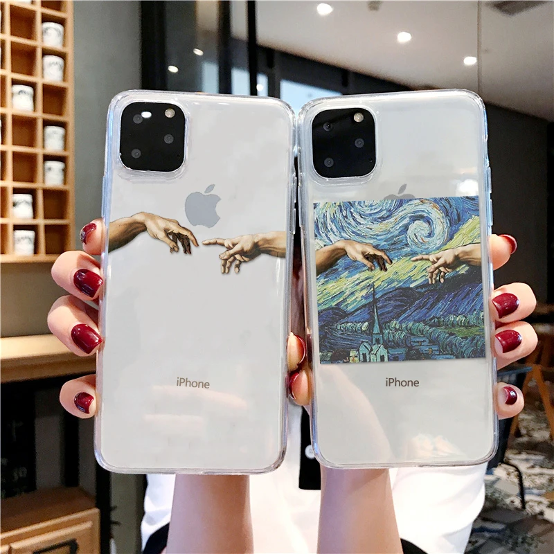Mona Lisa Art David lines Painted Pattern Case For iPhone 14 13 12 11 XS MAX XR 8 Plus SE2020 Transparent TPU Phone Cover Coque