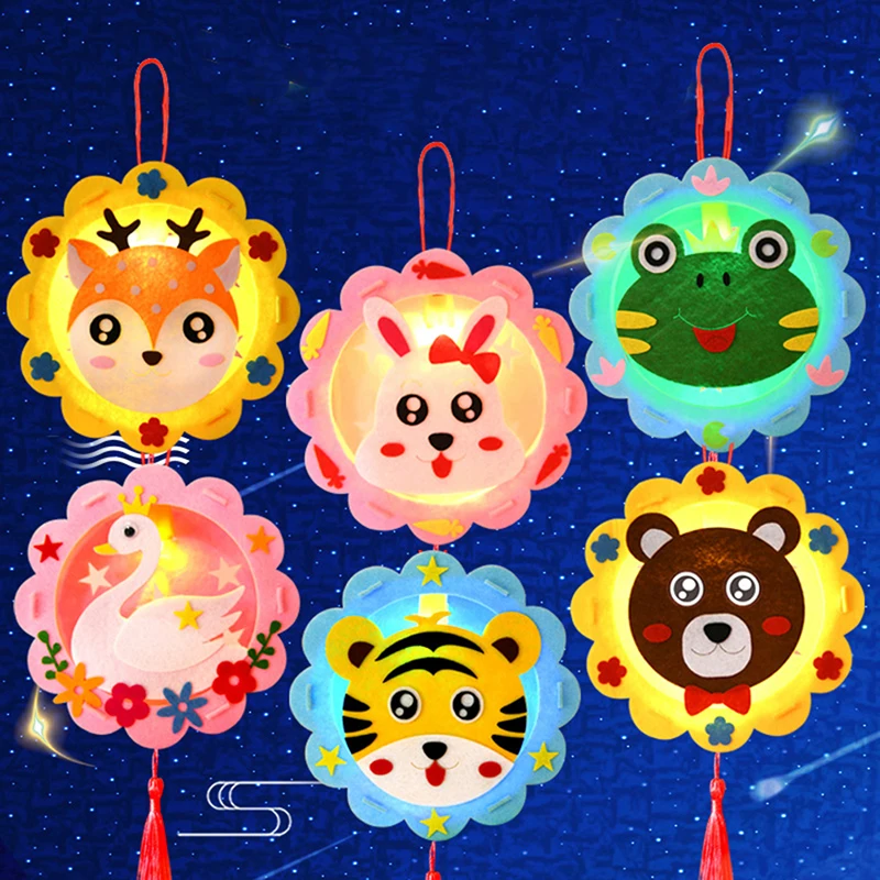 

Mid-autumn Festival Cartoon Animals Lantern Chinese Style Round Paper Lantern Child DIY Handcrafts for Birthday Party Decoration