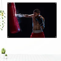 male boxer training with punching bag combat sports poster flag gym decor fighting boxing workout inspirational tapestry banners