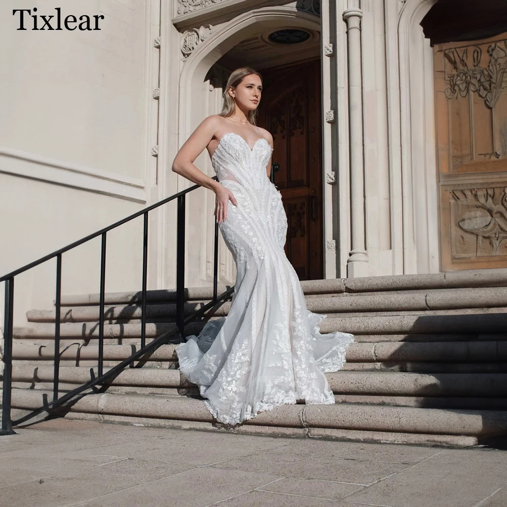 

TIXLEAR Charming Wedding Dress Sweetheart Mermaid Appliques Beading Lace Tulle Bridal Gowns Custom Made Gorgeous robe de mariée