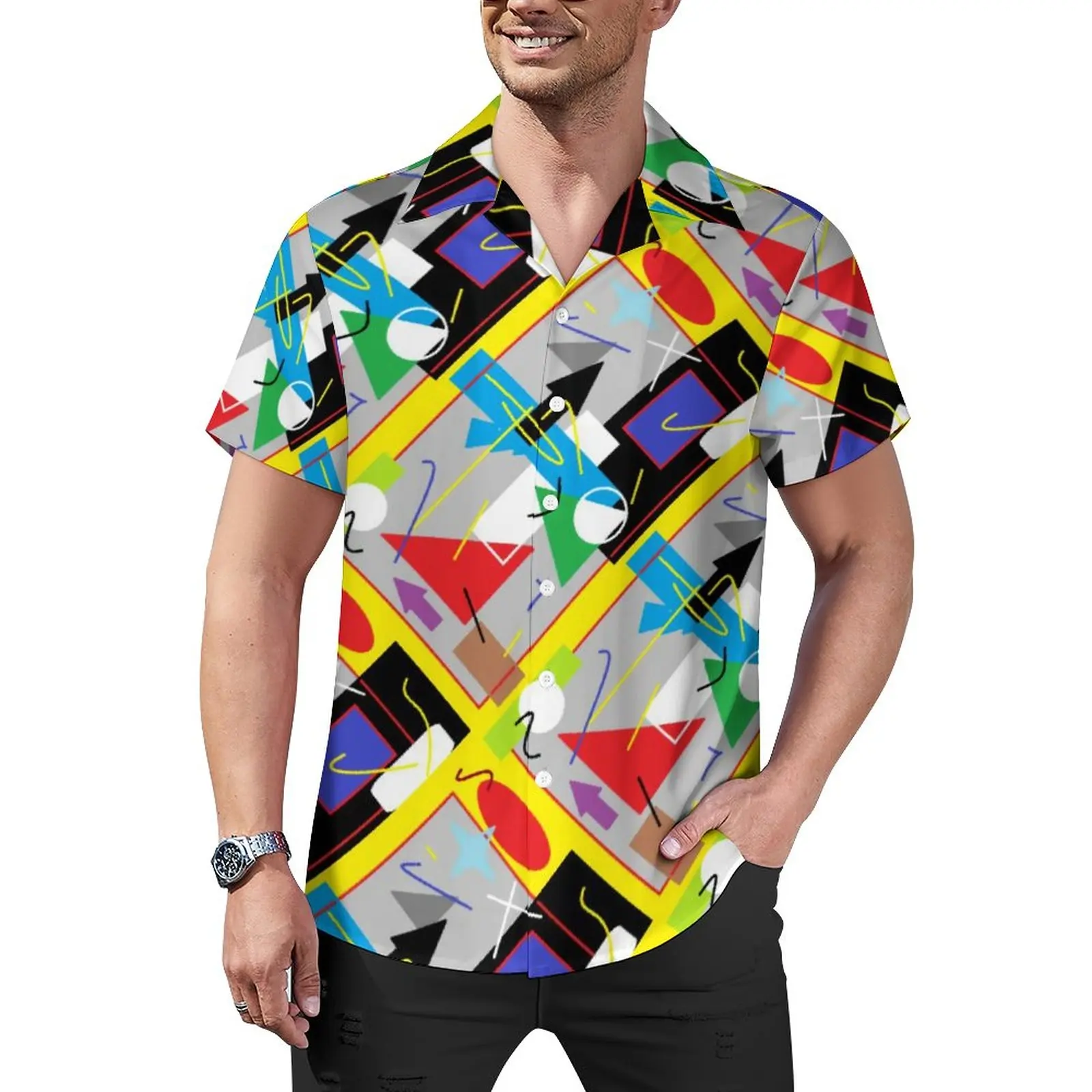 

Повседневная рубашка с геометрическим абстрактным рисунком, забавная пляжная Свободная рубашка, летние новые блузки, дизайнерский Топ большого размера с коротким рукавом