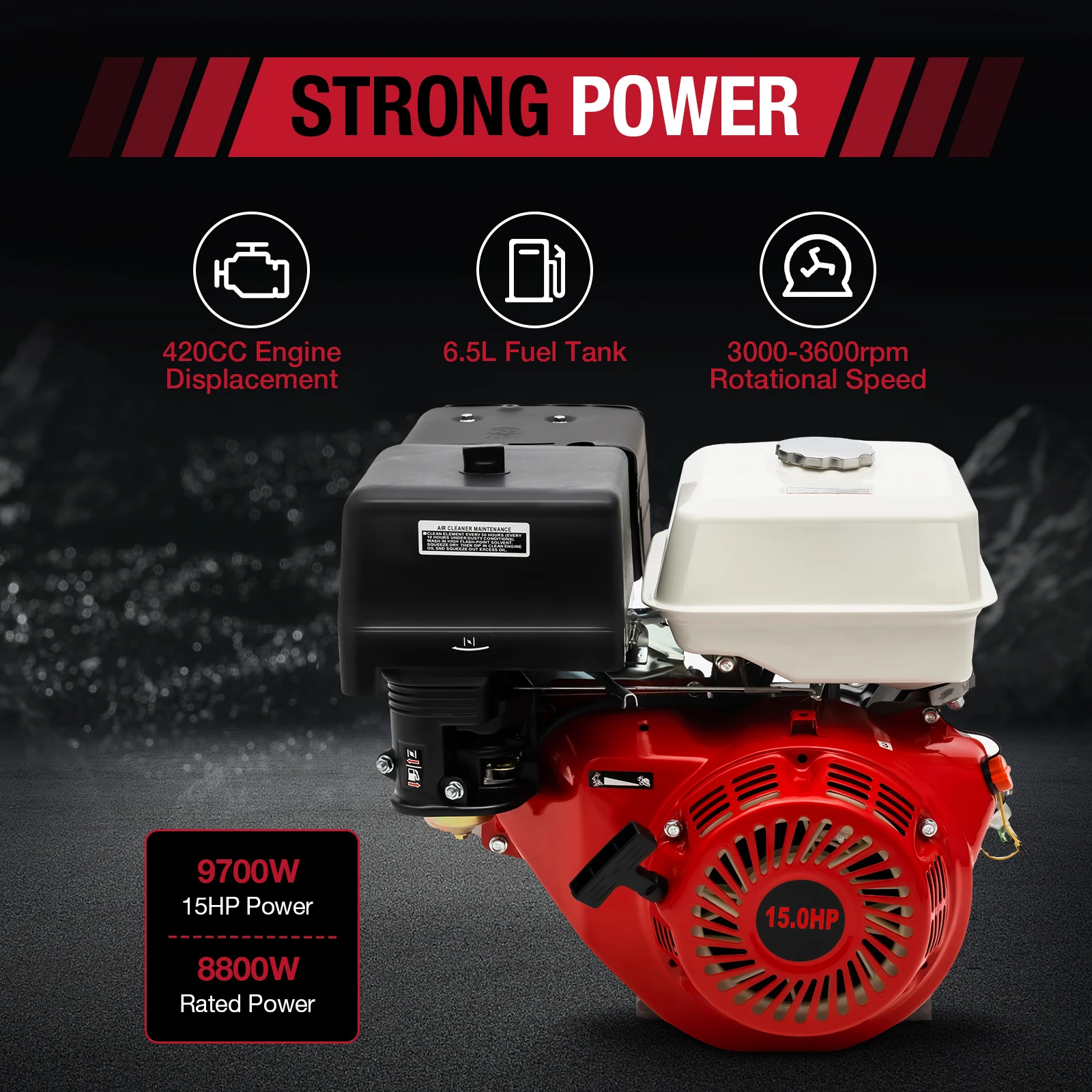 

4 Stroke 15HP 420CC Gas Engine, Gas Engine Motor, 9.7Kw 3600Rpm OHV Gasoline