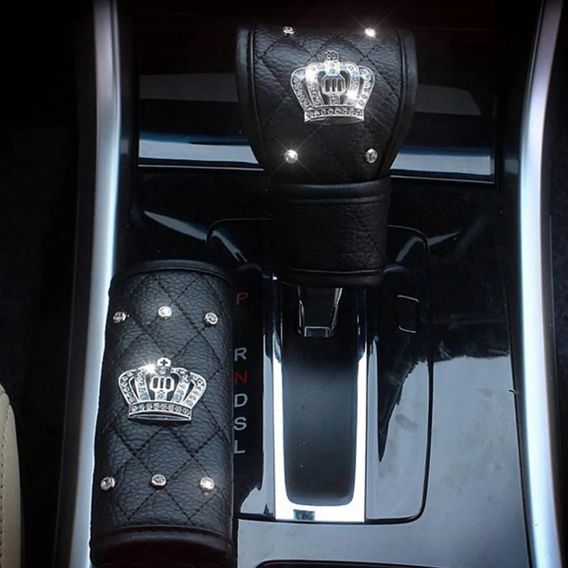 

Universal Car Seat Belt Cover Leather Shoulder Pad Crystal Diamond Shifter Hand Brake Gear Covers Car Interior For HOND Toyota