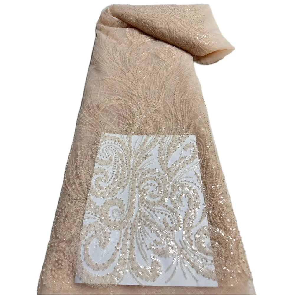 Африканская бисерная Кружевная Ткань 5 ярдов 2024 высококачественные блестки