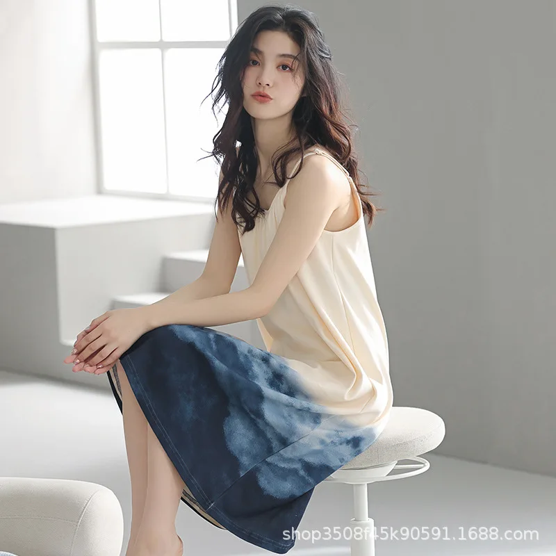 

Summer Cotton Night Dress Women Sexy Strap Sleepwear Nightgowns Long Sleeveless Nightwear Sweet Female Lingerie Home Sleepshirts
