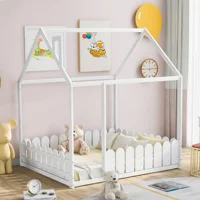 Home Modern Bedroom Furniture Slats Are Not Included Full Size Wood Bed House Bed Frame Fence For Kids Teens Girls Boys White