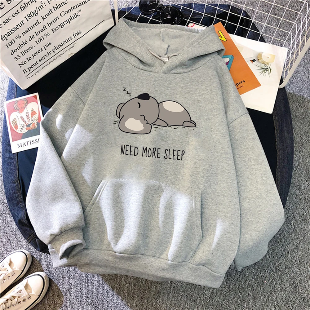 Fashion Little Bear Who Need More Sleep Print Hoodie Women Casual Clothing Autumn Fleece Warm Sweatshirt Pocket Loose Hoodies