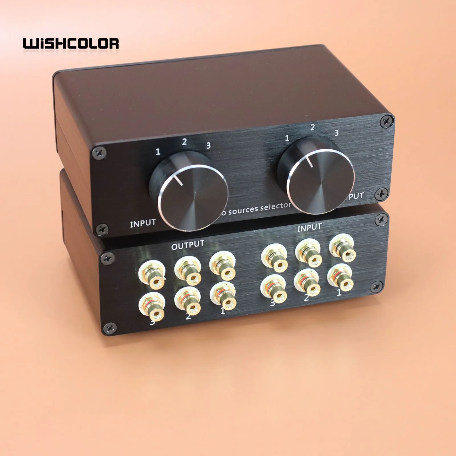 

Wishcolor Standard Audio Switcher Audio Selector Audio Source Selector w/ RCA Ports Supports 3 Input 3 Output