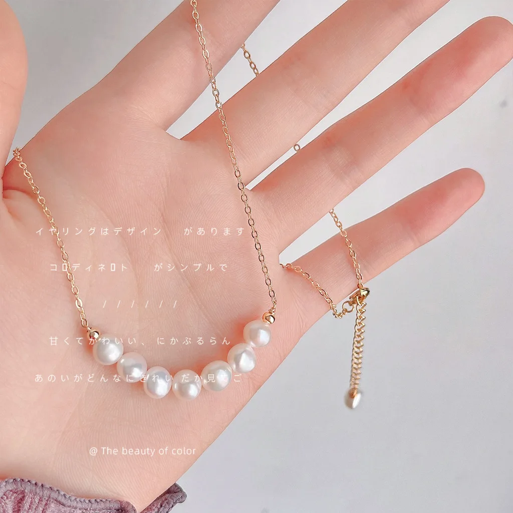 

Freshwater Pearls~14K New Collarbone Chain Simple Light Luxury Hand-made Design High-end Necklace Jewelry for Women