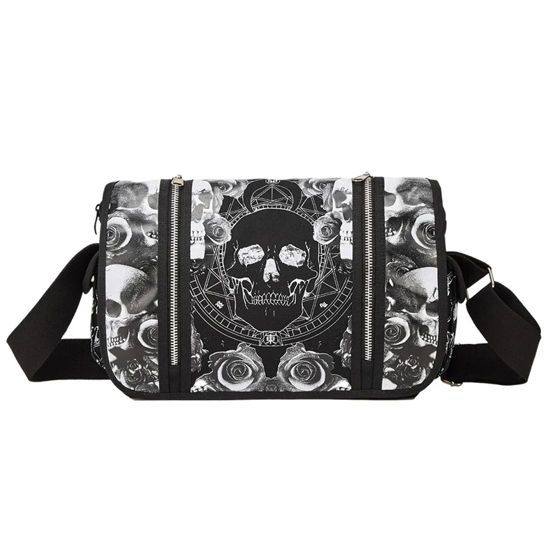 

Fashion Punk Trend Flap Messenger Bag Skeleton Designer Handbags For Women Canvas Large Casual Vintage Men Sling Shoulder Bags