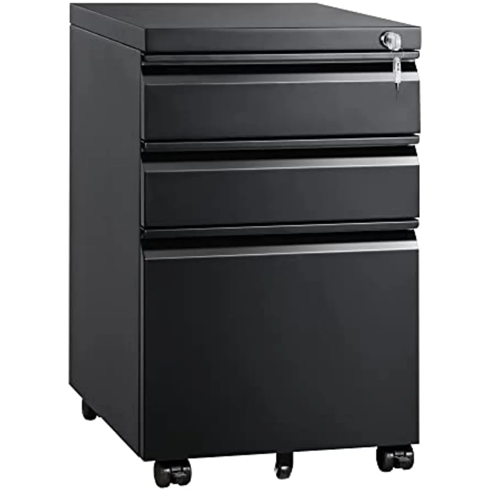 

3 Drawer Mobile File Cabinet with Lock, Under Desk Metal Filing Cabinet for Legal/Letter/A4 File, Fully Assembled Except Wheels,