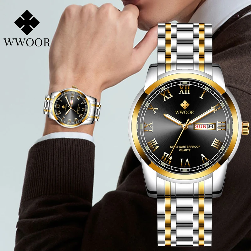 

WWOOR Men Watch Luxury Stainless Steel Waterproof Watches Men Sport Quartz Wristwatches Date Business Clock Fashion Montre Homme