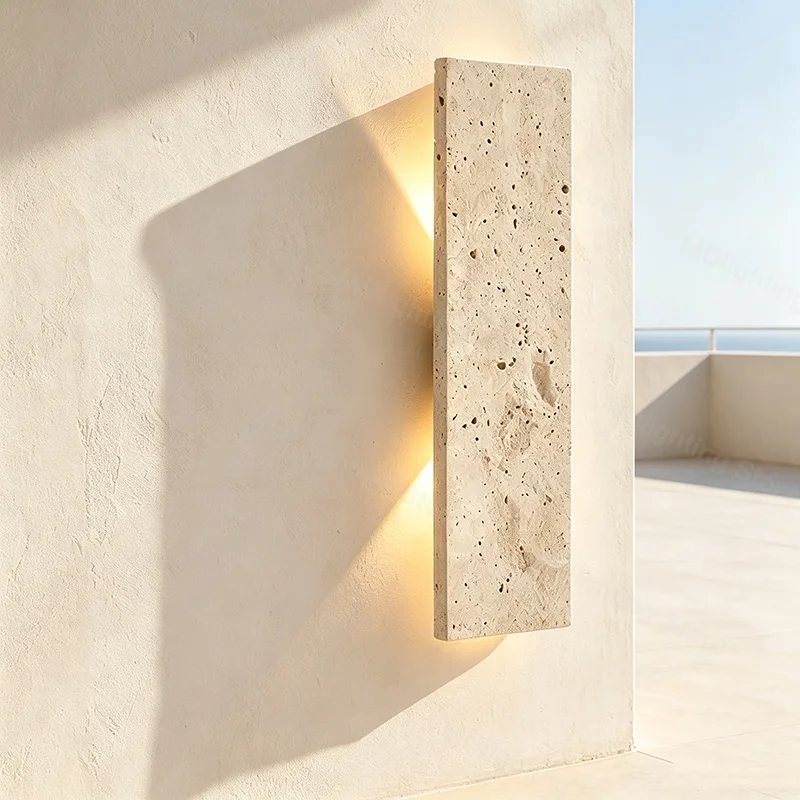 Фото Настенный светильник KK Indoor Stone Wall Lamp Wabi Sabi из желтого мрамора E27 LED для спальни, гостиной, прикроватной зоны, в японском стиле, для лестниц и коридоров, из травертина №4
