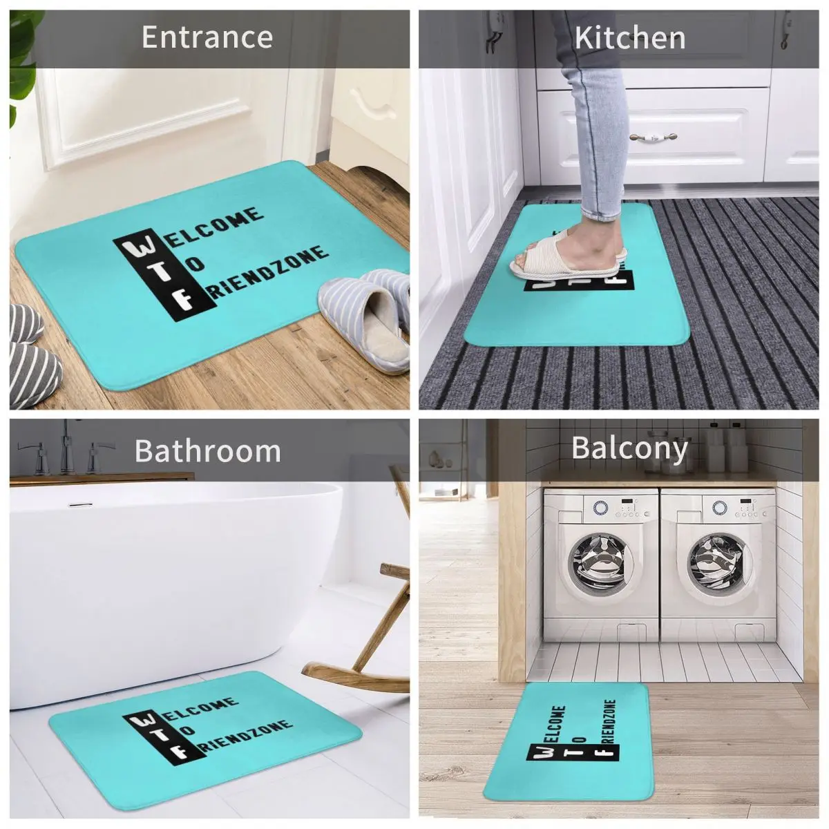 

Bath Mat Wtf Welcome To Friendzone Funny Decor 3D Rug Carpet Doormat Nonslip Entrance Living Room Home Kitchen Antiwear Bathroom