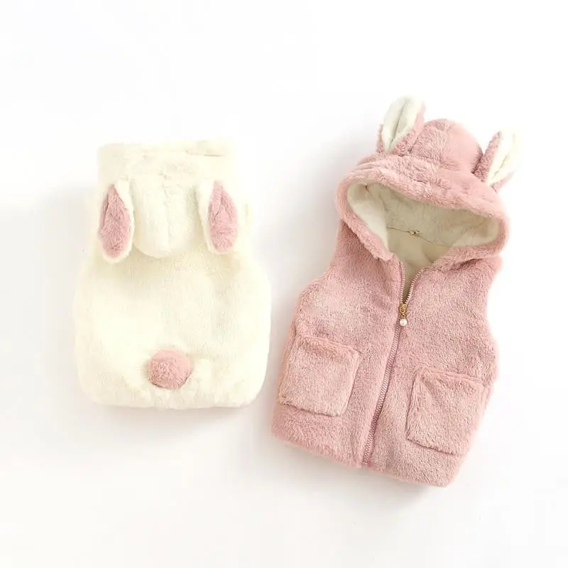 

Жилет с капюшоном для девочек 0-4 лет, куртка с кроликом, модный милый жилет, пальто для новорожденных, осень