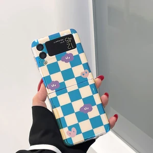 blu ray checkerboard grid is suitable for samsung zflip3 folding screen phone case protective case galaxy zflip3 phone cases free global shipping
