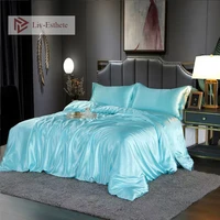 liv esthete luxury blue bedding set solid color bedding kit rayon satin duvet cover set twin queen king bed set 2pcs3pcs4pcs