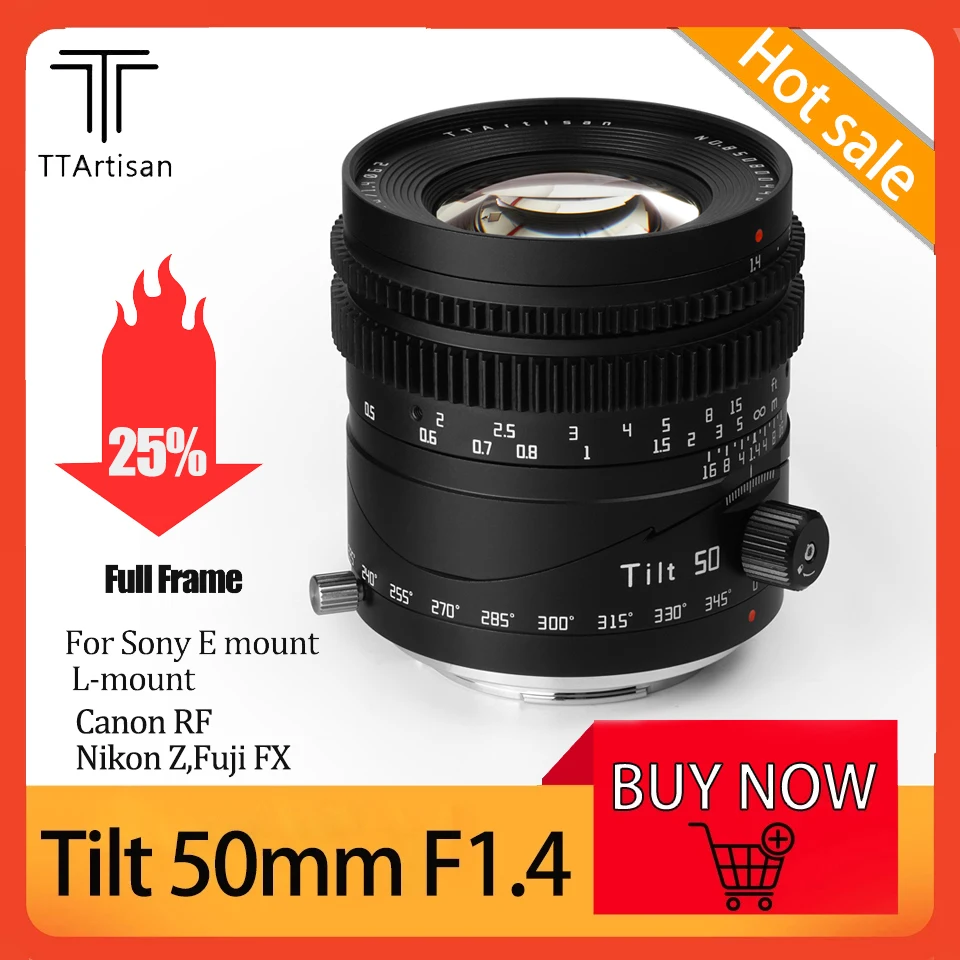 TTArtisan Tilt 50mm f1.4 Full Frame MF Portrait Lens Compatible with Sony A7S A7R Panasonic S1 Sigma FP Mirrorless Camera