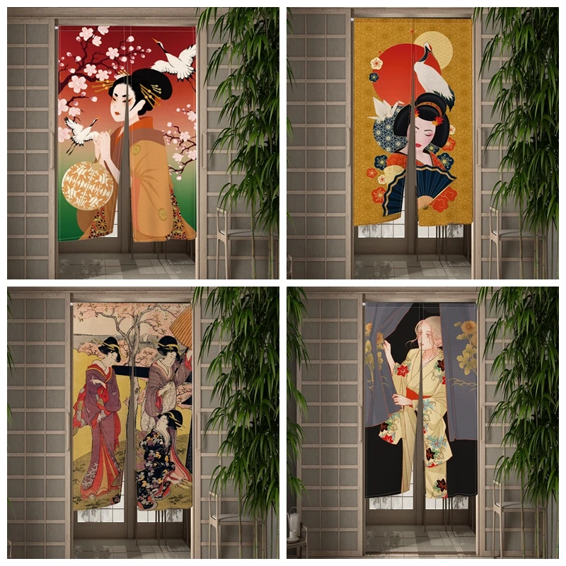 

Japanese Ukiyo-e Door Curtain Geisha Japanese Lady Blossoms Partition Kitchen Doorway Curtains Entrance Hanging Half-Curtain