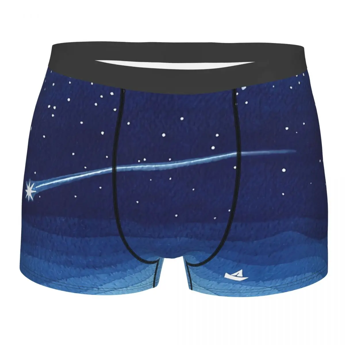 

Falling Star Shooting Sailboat Ocean Waves Blue Sea Underpants Homme Panties Men's Underwear Print Shorts Boxer Briefs