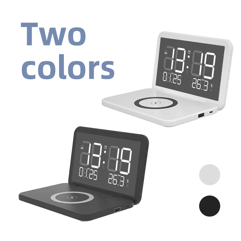 15W Wireless Charging Electronic Calendar Thermometer Clock with Phone Wireless Charger Mirror Wireless Charging Alarm Clock