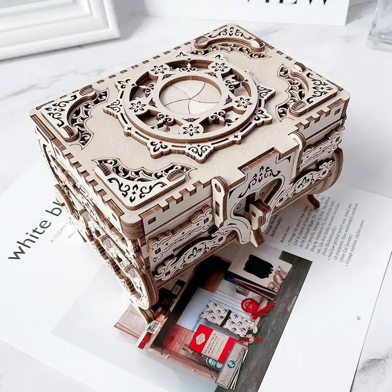 

DIY Wooden Puzzle 3D Stereoscopic Highly Difficult Assembling Wooden Mechanical Model Kit Antique Jewelry Box Adult Jigsaw Toys