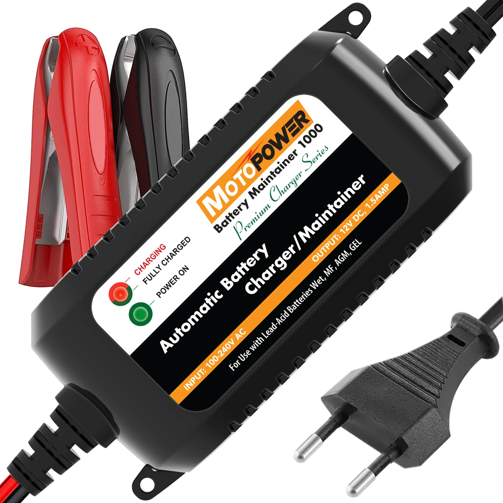 Полностью автоматическое умное зарядное устройство MOTOPOWER 12 В 1,5 А для автомобиля, грузовика, лодки, мотоцикла, все типы свинцово-кислотных батарей