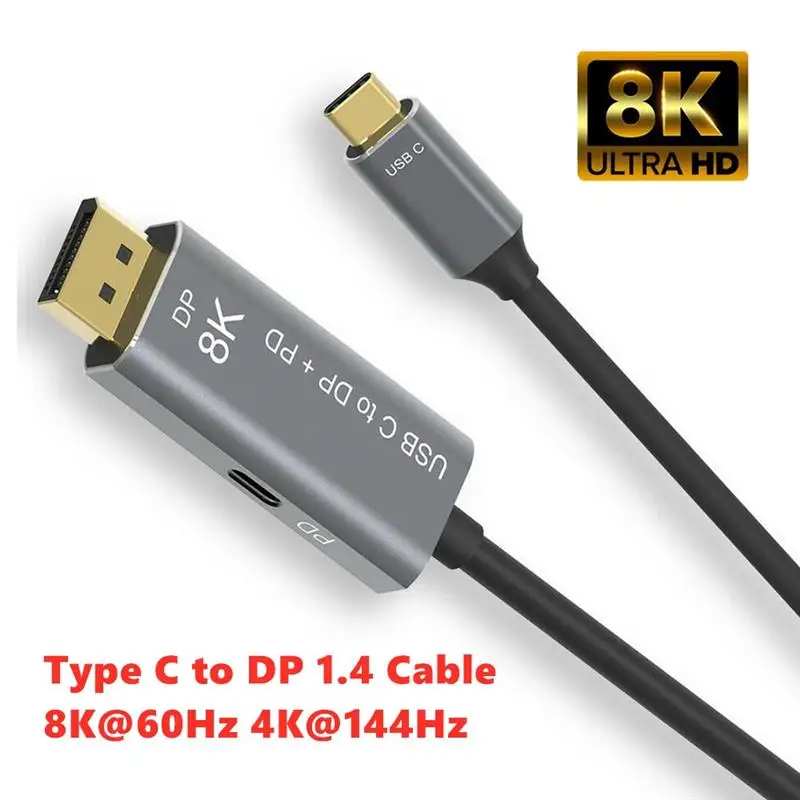 

USB C to DP1.4 & PD charging Cable converter 2 modes available Expand Monitor 8K@60Hz 4K@144Hz for Macbook Pro Laptop HDTV TV 3M