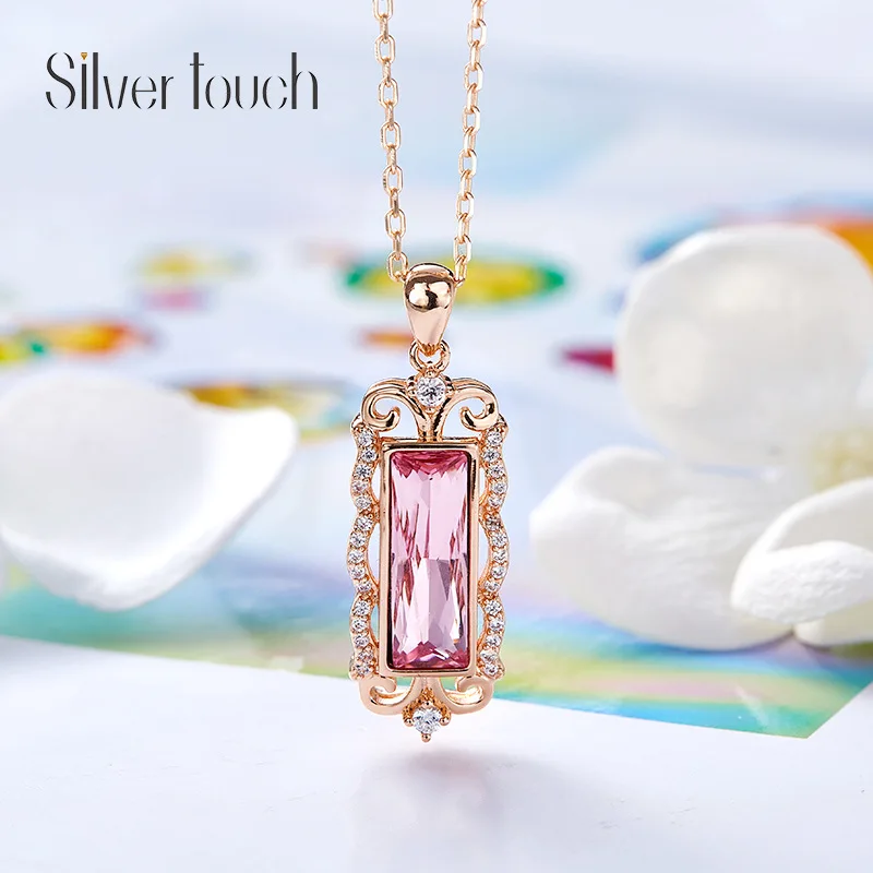 

European and American New Sterling Silver Inlaid Crystal Necklace Geometric High-End Elegant Ladies Clavicle Chain Versatile