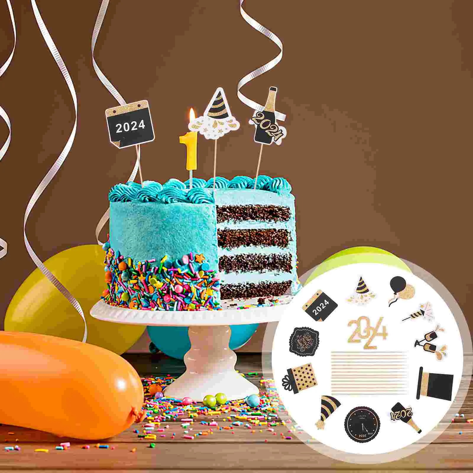 

12pcs New Year Party Cupcake Toppers Cake Picks New Year Themed Cake Picks