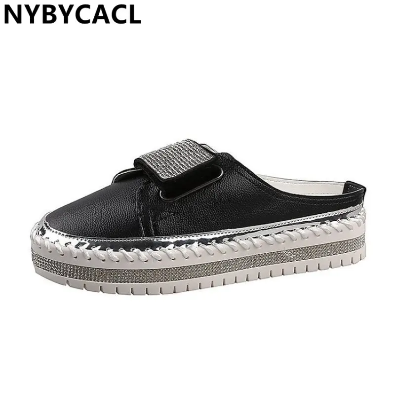 Women's New Mules 2023 Spring Ladies Rhinestone Slingback Slip On Comfy Loafers 35-43 Large-Sized Breathable Flat Fashion Shoes