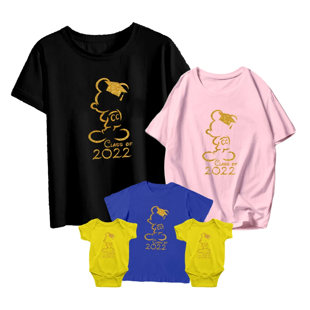 

Cute Mickey Graduate Disney T-Shirt Class of 2022 Print Kids Short Sleeve Baby Romper Simple Unisex Adult Family Matching Outfit