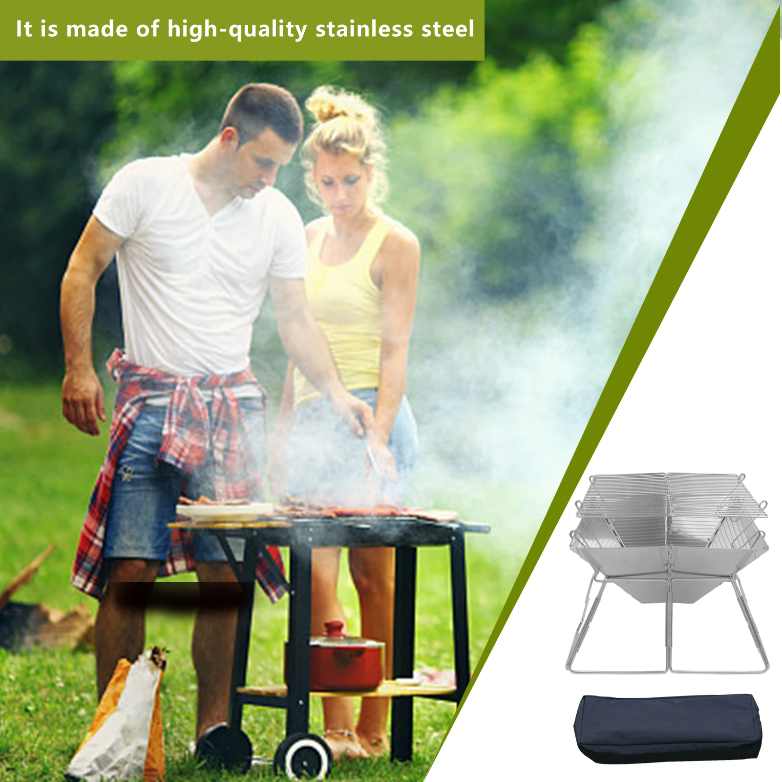 

Stainless Steel Folding Grill Foldable Barbecue Oven Burner Camping Lights Weight Stove Gas Strong Cookware Fire Supplies
