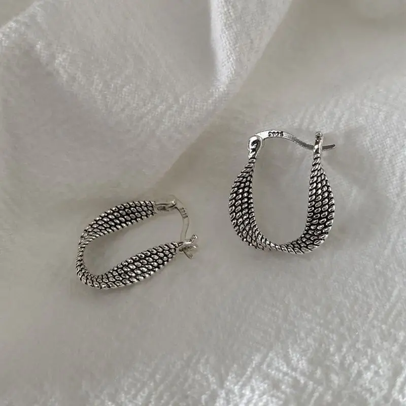 

Vintage Silver Weave Earrings for Charm Women Ladies Irregular Woven Earring Jewelry Prevent Allergy Party Accessories Gift