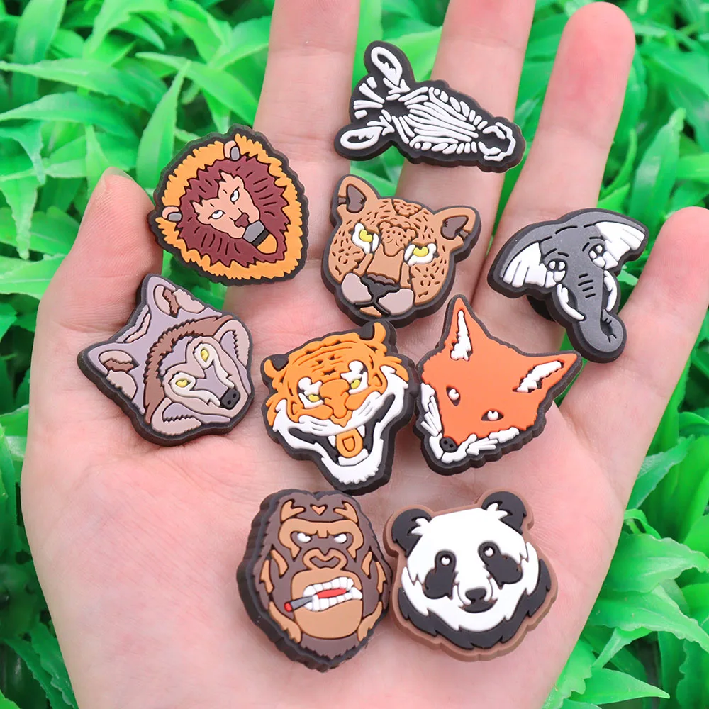 

1-9Pcs PVC Tiger Lion Panda Animals Shoe Charms Accessories Beast Designer Decorations Clog Fit Croc Jibz Birthday Gift