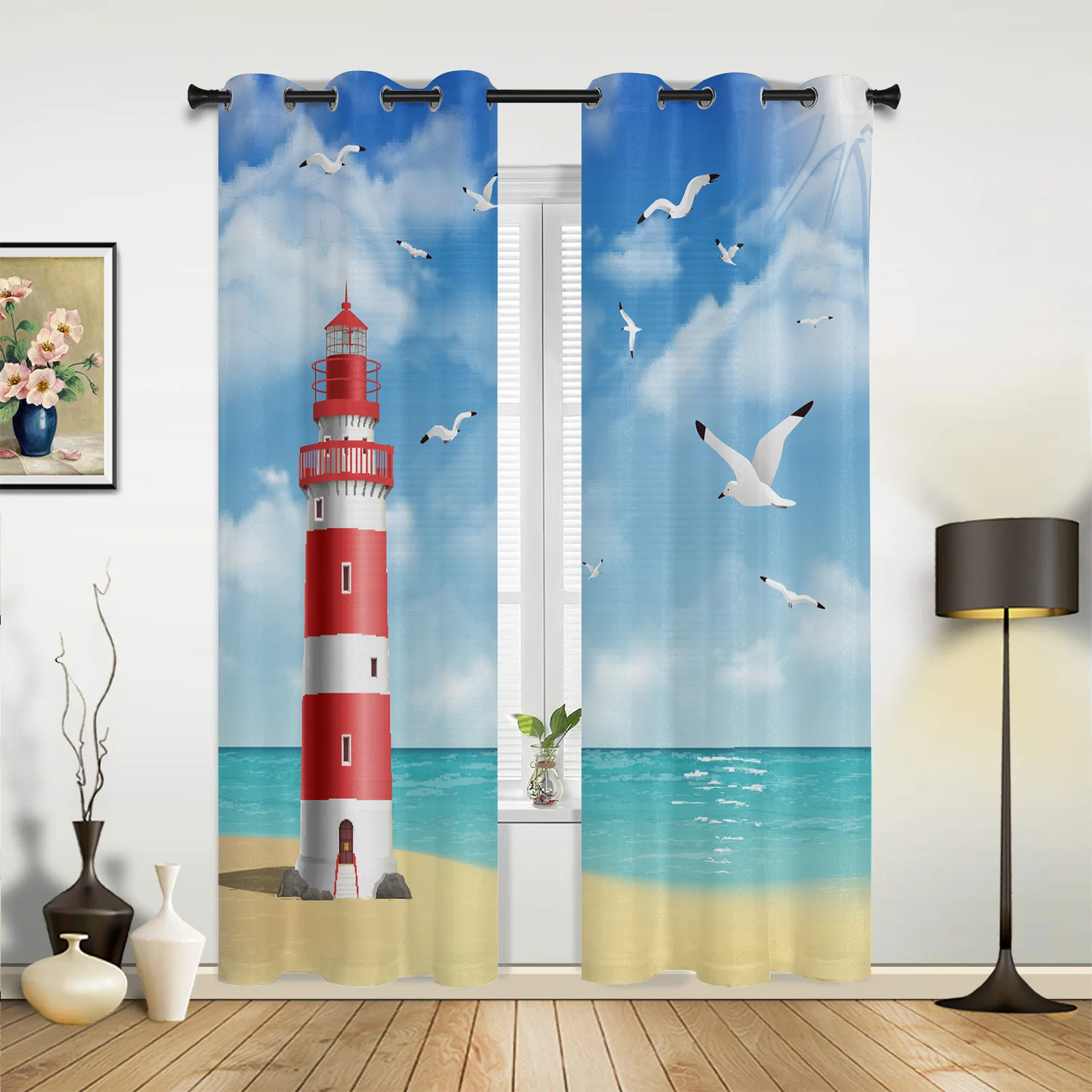 

Lighthouse Beach Seagull Curtains for Bedroom Living Room Drapes Kitchen Children's Room Window Curtain Modern Home Decor