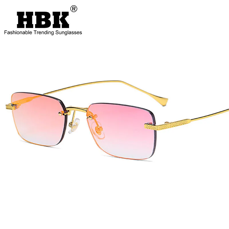 

HBK Rimless Rectangle Sunglasses Men Vintage Black Driving SunGlasses Women Vintage Frameless Gradient Summer Small Shades UV400