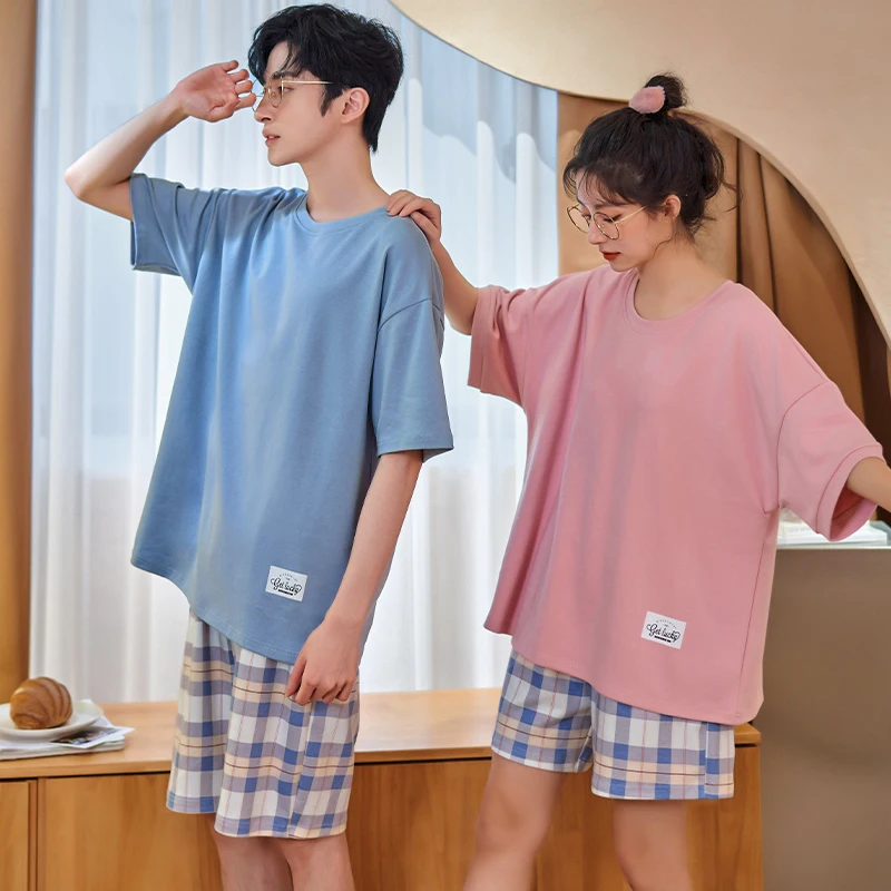 

Pajama Set Cotton Man's &Women's Matching Home Clothing High Quality Texture Fabric Summer Shorts Cotton Sleepwear Couple PJS