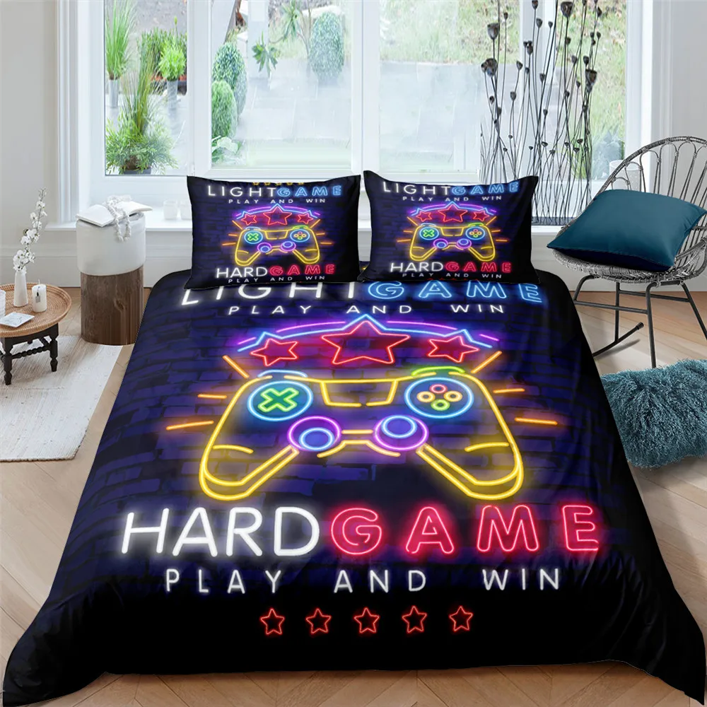 

3D Games Comforter Cover Set Gamepad Bedding Set for Boys Kids Video Modern Gamer Player Console Quilt Cover with Pillowcase