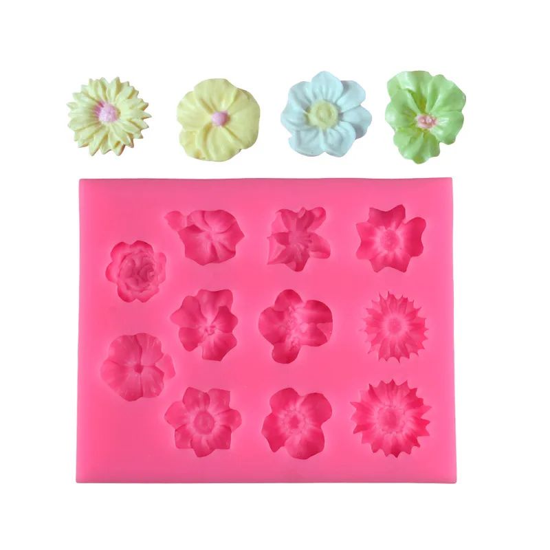 

11 Even Small Flower Sugar Turning Silica Gel Mold Cake Decoration DIY Ultra Light Clay Chocolate Biscuit Baking Appliance