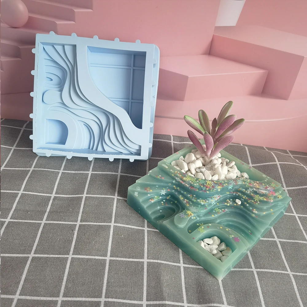 

Large Flower Pot Silicone Mold for DIY Square Concrete Mold Mirror Crystal Epoxy Clay Mold Home Decoration for Resin