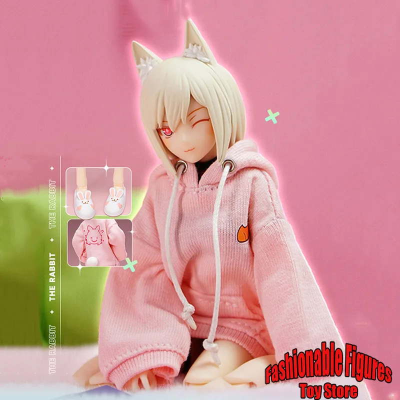 

Snail Shell 1/12 Women Soldier Hoodies Cute Mobile Suit Girl Pink Rabbit Ear Sweater White Slippers Set Fit 6Inch Action Figure