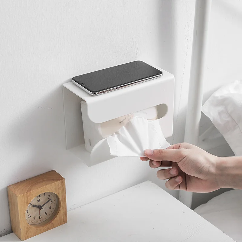 

Tissue Storage Box Toilet Paper Shelf Paste Wall Mount Pumping Tissue Box Cabinet Tissue Organizer Home Supplies Rack Organizer