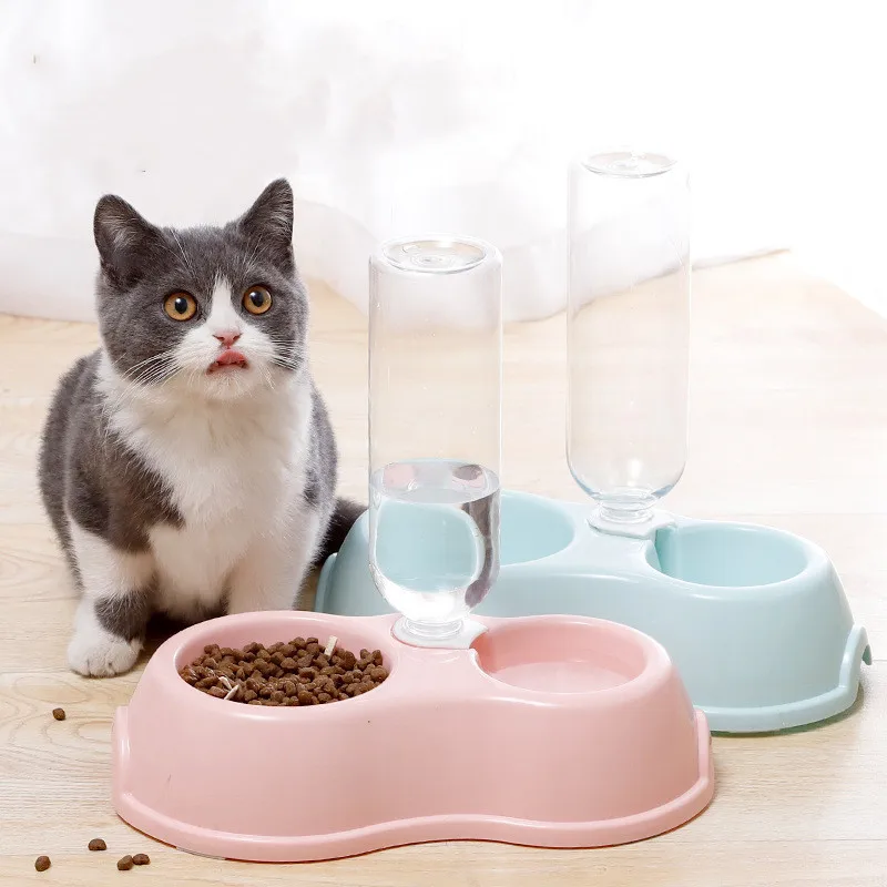 

Double Dog Cat Bowls Pets Water Food Bowl Set,Cat Bowls Food Water with Automatic Waterer Bottle for Small Medium Size Dogs Cats