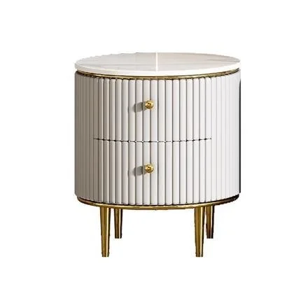 

Living Room Cabinet White Finish Luxury Room Stainless Steel Feet Accent Table With Drawers Modern Design Marble Bedside Table