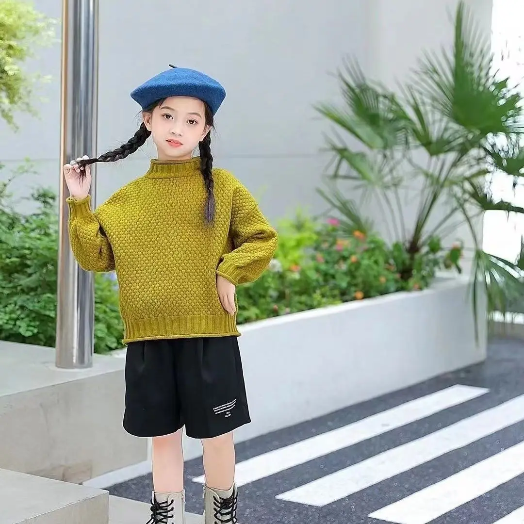 

Children Winter Autumn Baby Boys Girls High Collar Korean Vintage Pullover Casual Sweater 3-9 Years Toddler Kids Sweater
